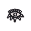 Dark punk eye shaped metal brooch with black and white enamel finish and silver base - Radiant Eye