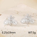 Silver bee stainless steel stud earrings shown on a textured stone base, size 25x19mm - Steel Color (KE116375-KFC)