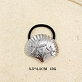 Silver shell and starfish hair tie with black elastic band, size 5.5x4.5cm - Silver Starfish Shell