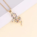 Macro shot of 18K gold snake pendant necklace featuring colorful cubic zirconia stones - Rainbow Zirconia Snake Style (9#)