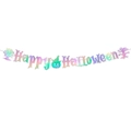 Striscione Happy Halloween iridescente con zucca di cappello da strega e alberi - Banner Happy Halloween(J-0369-1)
