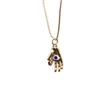 Gold Hamsa hand pendant necklace with blue evil eye charm on a polished fine chain link - Gold - Dark Blue Eye