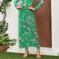 Set da surf da donna a maniche lunghe con stampa di foglie tropicali rosa e verdi - Taglia unica / Sarong / Stampa tropicale verde
