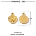 Detailed parameter diagram of gold rose pendant showing 16x14mm size and 2.5g weight - Gold Flat Rose Relief Pendant