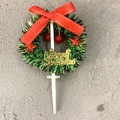 Green Christmas wreath cake topper with red bow, golden Merry Christmas sign and bells - Wreath-1007