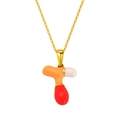 Collier en acier doré avec pendentif lettre émaillée orange et rouge vif - Style Lettre T Rouge Orange Blanc (S640G-001-T)