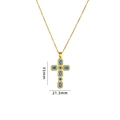 Gold cross necklace with blue zircons and white crystals, 35mm x 21.5mm size - Colorful Sapphire Cross (A1679)