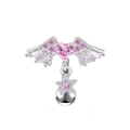 Pink heart wing belly button ring with silver chain and dangling star pendant - Silver Wing Pink Heart Star Style