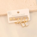Three pairs of gold stainless steel earrings set featuring heart charms and crystal studs - 2# Pave Heart Set (3 Pairs)