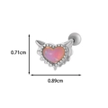 Silver winged heart cartilage stud with pink crystal, 0.71cm by 0.89cm size details - 6# Heart Opal Silver