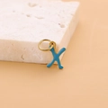 Golden titanium steel letter X pendant with bright blue enamel for DIY jewelry making - Enamel Letter-X