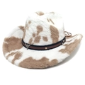 Détail du chapeau de cowboy en peluche à motif vache avec crâne de taureau métallique - M (56-58cm) / Couronne Droite Kaki