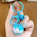 Blue Mickey shaped liquid quicksand keychain with matching bell and D-ring hook - Mini Mickey Head Milk Bean - Blue