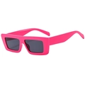 Retro hot pink rectangle sunglasses for men and women with bold thick frames - Rose Red Frame Grey Lens