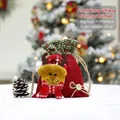 Christmas burlap gift bag with 3D reindeer design and drawstring, 19x15cm size - Small Linen Gift Bag Reindeer