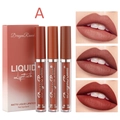 3-pack velvet matte liquid lipstick set with bean paste and brown red tones - Set A (Red Brown Series)