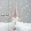Pink Nordic Christmas gnome plush ornament with white beard and pointed hat, 45cm height - Pink Sitting Gnome with Long Legs 38cm