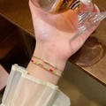 Eleganter Gold-Schleifen-Armreif kombiniert mit einem buntem Zirkon-Edelstein-Gliederarmband - S677 Mehrfarbig