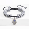 Detail von Hamsa-Armband mit Marmorsteinen und verstellbarem geflochtenem Band - Marmormuster Weißer Türkis Stil (Stil-4)