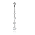 Silver belly button ring featuring five graduated sparkling zircon stones in a vertical drop - Style 35-Gradient 5-Round Diamond Dangle