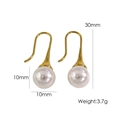 Orecchini minimalisti in oro 14K con perle bianche da 10mm e misure dettagliate - Gancio Perla Tonda (30mm)