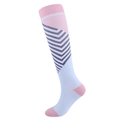 Pink and white compression sports sock with gray stripes and reinforced heel - Pink Blue Stripe
