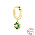 Elegant 925 silver hoop earrings with a gold-plated green zircon flower pendant - #2 Green Zirconia - Single / Gold with Green Petal Zirconia