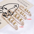 Golden safety pin set with white pearls and rhinestones in 5.8cm and 7.5cm sizes - White Elegant Long Pin