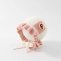 Detail of baby knit hat with pink lace trim and floral embroidery for autumn and winter - 50cm 1-2 Years / Pocket Flower-White
