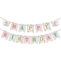 Floral Happy Birthday banner with vintage flower patterns for tea party decorations - Tea Party Banner