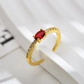 Elegant gold open ring featuring a vibrant oval red gemstone and clear zircon accents - Adjustable Open / Gold Color Red Zirconia Ring