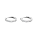 Minimalist silver stainless steel huggie earrings with sparkling rows of cubic zirconia - April White - Silver