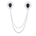 Silver collar chain with black teardrop gems and elegant hollowed diamond-set patterns - Silver Base Black Rhinestone