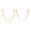 Boucles d'oreilles chaînes dorées avec zircone cubique en goutte sur fond blanc - Boucle d'Oreille Chaîne Zirconia Goutte d'Eau (JQH0100-GG) / Doré
