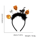 Cerchietto di Halloween con piume nere, zucche arancioni, fantasma bianco e gatto nero - Cerchietto Gatto Diavolo con Piume Nere