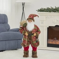 Standing Santa Claus doll in red embroidered robe with vintage lantern decoration - 90cm