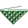 Handmade green crochet triangle headscarf with black and white yin-yang patterns - Green Yin Yang