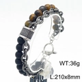 Men's double-layer bracelet with brown tiger eye beads and black onyx matte finish - Yellow Tiger Eye Spliced Silver Thick Chain Style (KB182647-TLX)