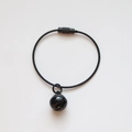 Black metal wire cable keychain with matching bell charm and screw lock closure - Black
