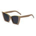 Occhiali da sole chic cat-eye con montatura beige e decorazioni in metallo dorato - Cornice Caffè Lente Grigia