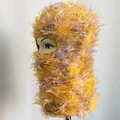 Yellow and light purple knitted balaclava mask in soft plush fabric for winter warmth - One Size / Yellow and Purple