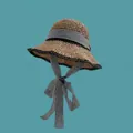 Detail of hand-woven straw hat featuring a gingham bow ribbon and black brim edging - M (56-58cm) / Gingham Ribbon Style / Khaki