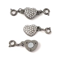 Gunmetal heart magnetic clasp with white rhinestones for DIY jewelry making - Gun Black Rhinestone Heart Clasp