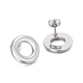 Chic silver hollow stainless steel hoop earrings with a polished multi-layer design - Simple Multi-Ring Style (KE61911-K)