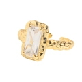 S925 silver ring in golden finish featuring a rectangular crystal and lava texture band - Clear Stone / 18K Gold