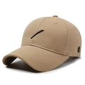 Khaki cotton baseball cap with black embroidered stripes and classic curved brim style - Adjustable / Deep Beige