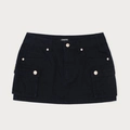 Black low-waist cargo mini skirt with large side pockets and metallic buckle details - Black / XS