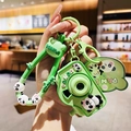 Portachiavi panda verde chiaro con cinturino in silicone e ciondolo a forma di fotocamera - Panda con Fiore Fotocamera