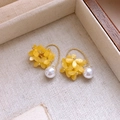 Elegant floral tassel earrings featuring yellow flower clusters and large white pearls - Yellow-Pearl Drop (Ear Hook)