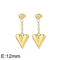 Golden titanium steel heart drop earrings with 12mm 3D peach heart pendants - Gold Heart Earrings (KE112570-Z)